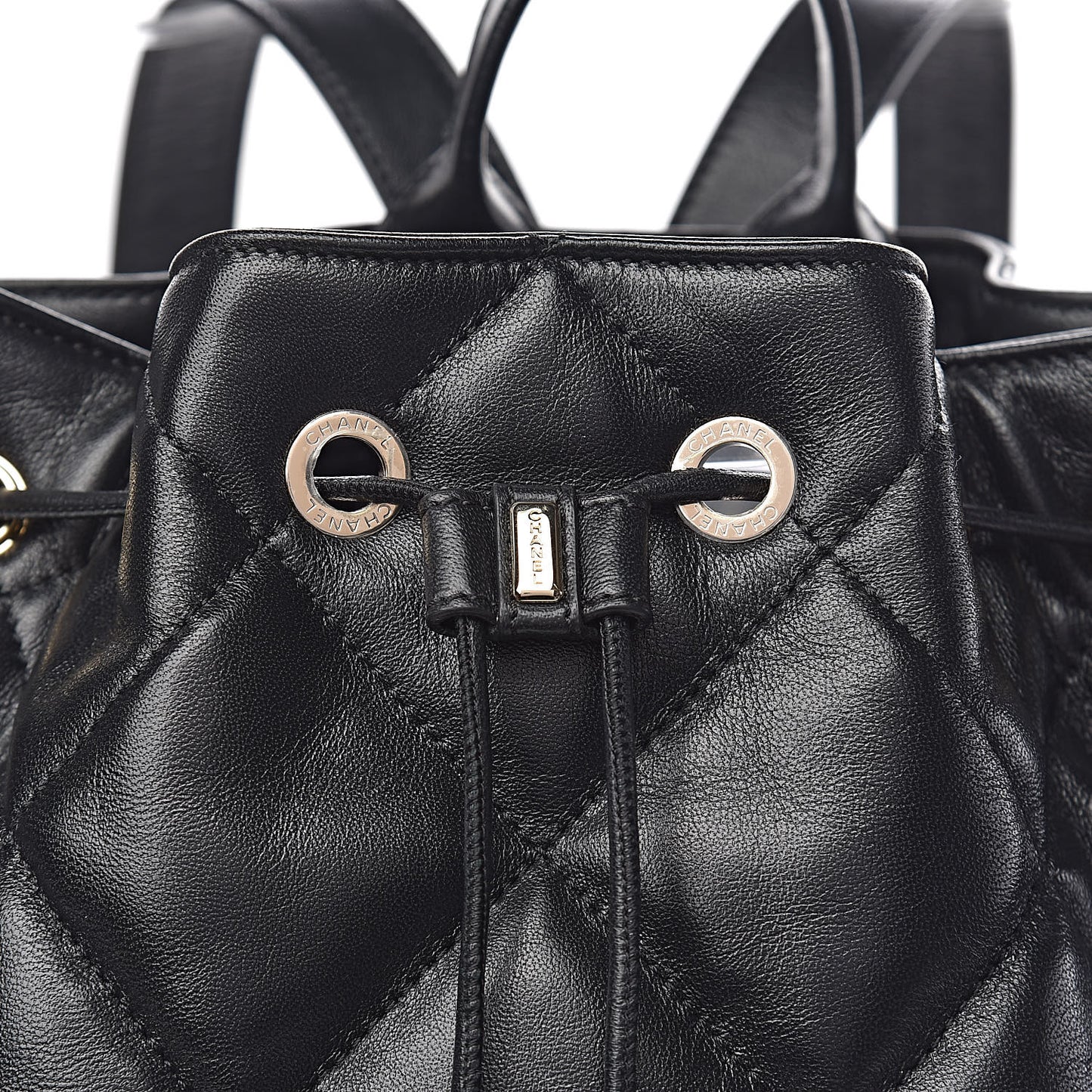 Lambskin Quilted Drawstring Backpack Black