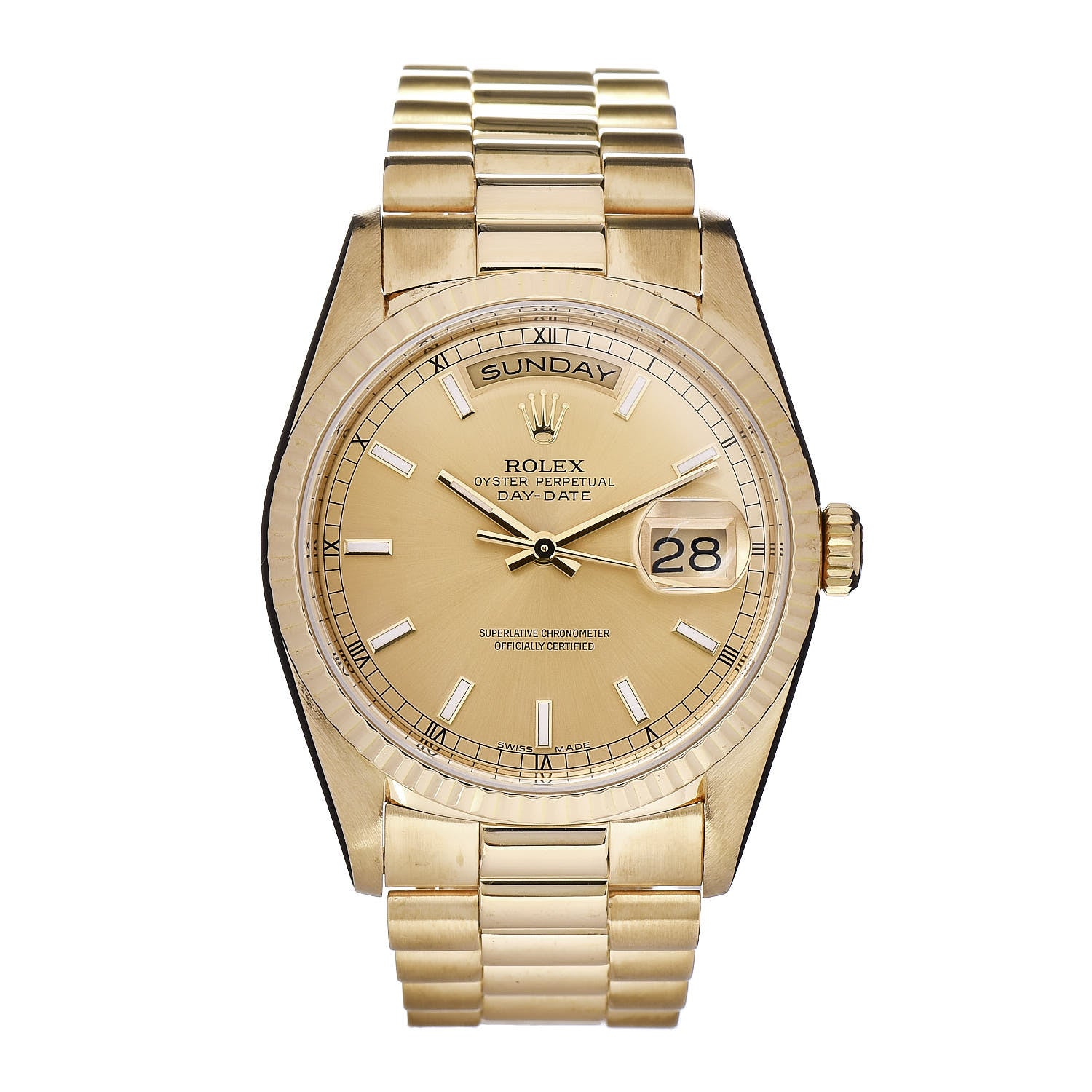 Rolex 18K Yellow Gold 36mm Oyster Perpetual Day-Date President Watch Champagne 18238 1 of 6