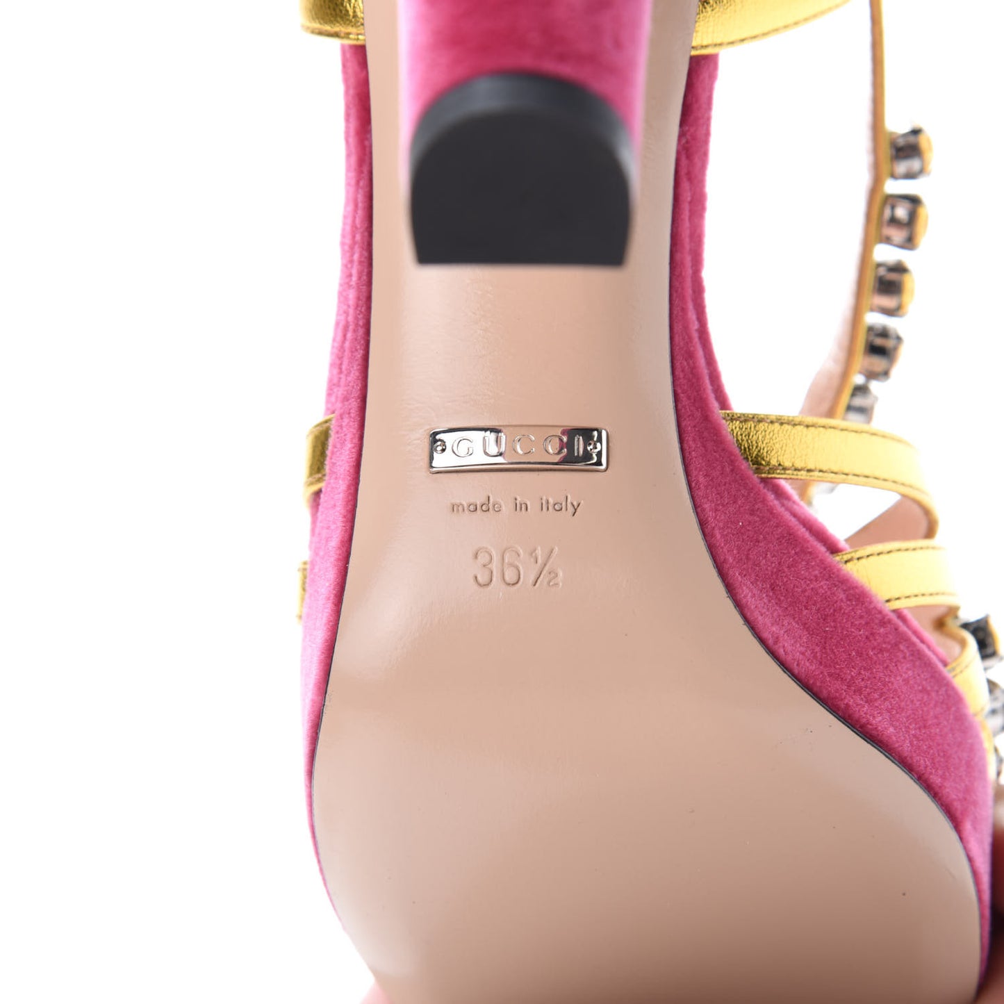 Velvet Nappa Crystal Zephyra Slingback Platform High Heel Sandals 36.5 Pink Gold