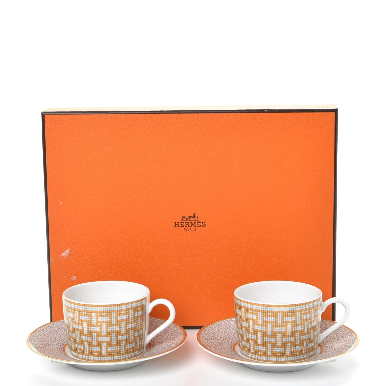 Hermes Porcelain Mosaique Au 24 Gold Tea Cup And Saucer Set Of 2 13 of 13