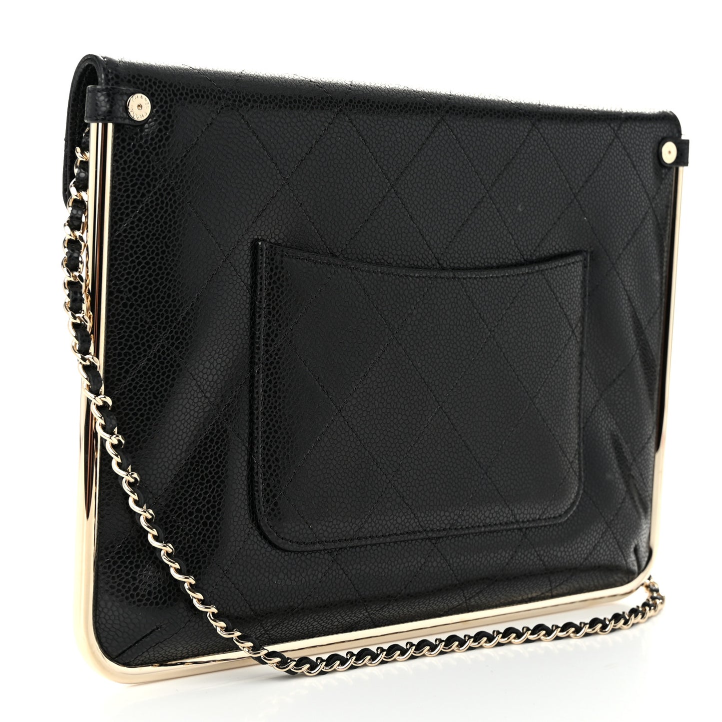 Grained Calfskin Envelope Clutch With Chain WOC Black