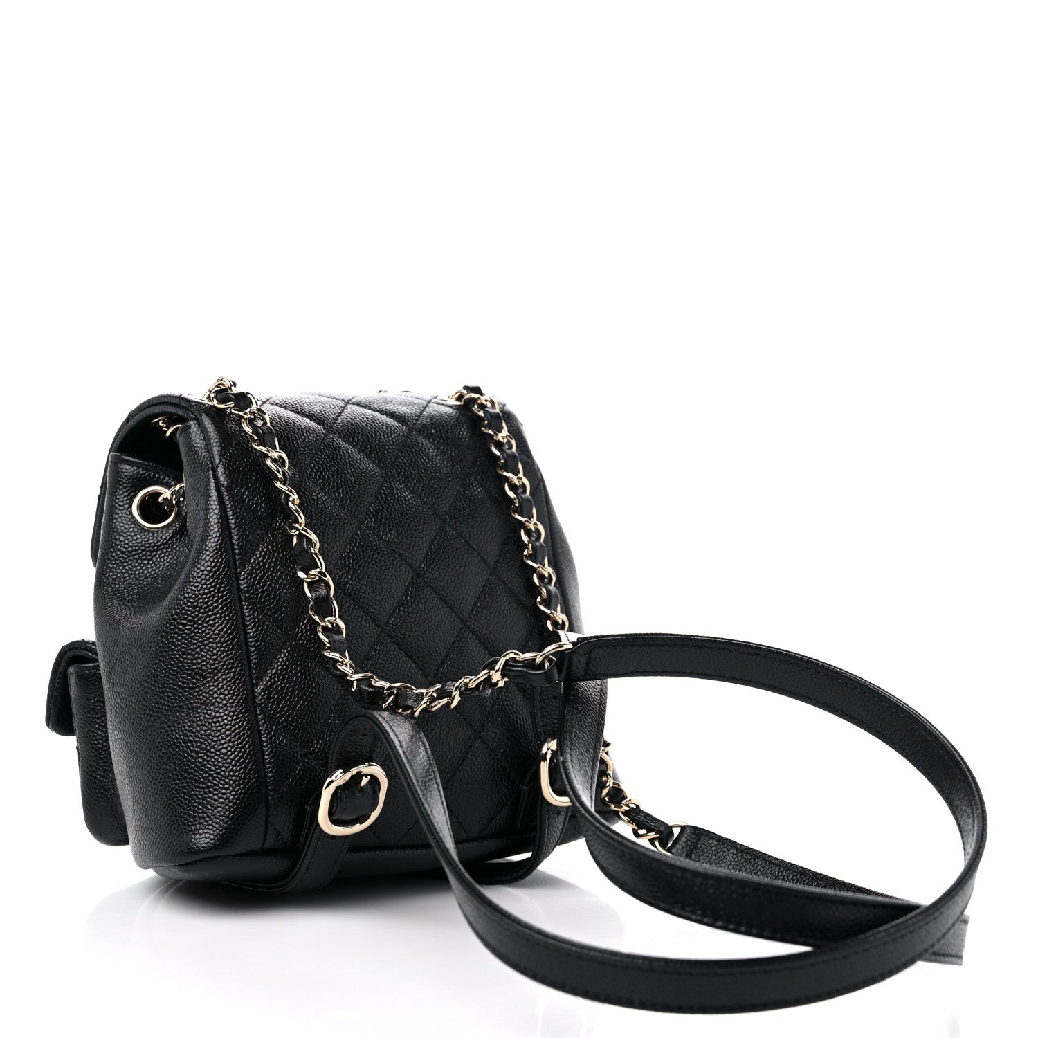 Chanel Shiny Caviar Quilted Small Duma Pockets Drawstring Backpack Black 2 of 11