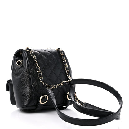 Chanel Shiny Caviar Quilted Small Duma Pockets Drawstring Backpack Black 2 of 11