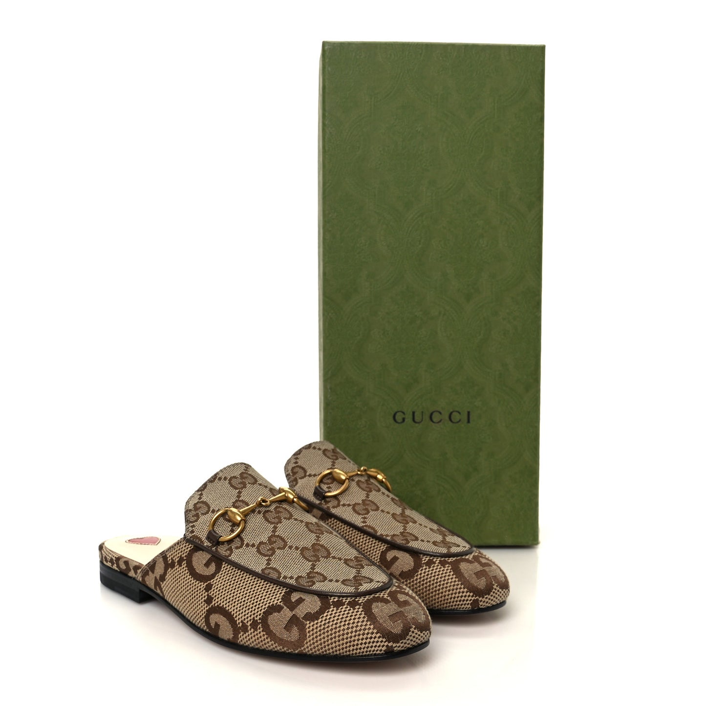 Monogram Jumbo GG Malaga Kid Womens Princetown Slippers 35 Camel Ebony New Acero Beige