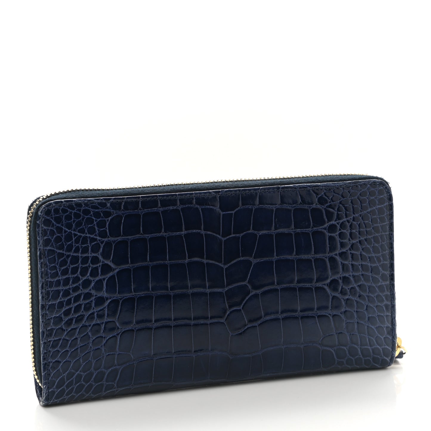 Alligator Large Gusset Zip Around Wallet Blue