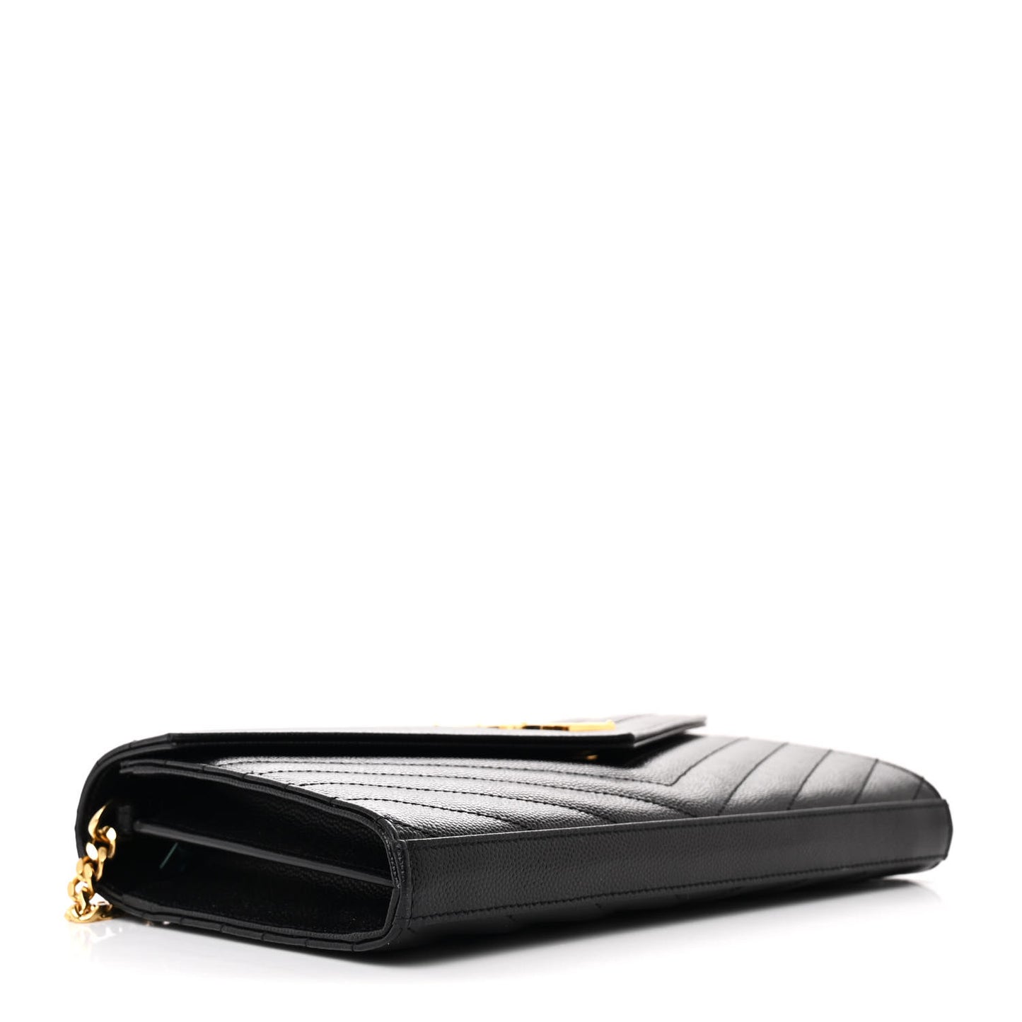 Grain De Poudre Matelasse Chevron Monogram Chain Wallet Black