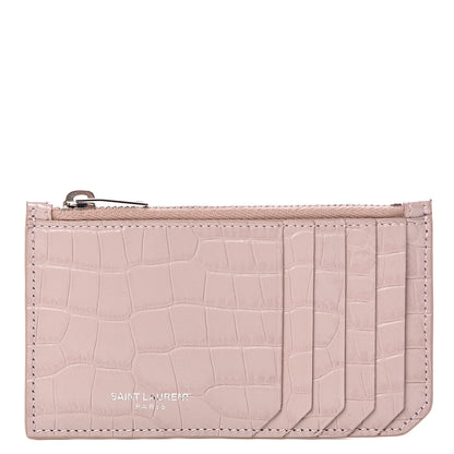 Saint Laurent Crocodile Embossed 5 Fragments Card Case Rose Antic 1 of 9