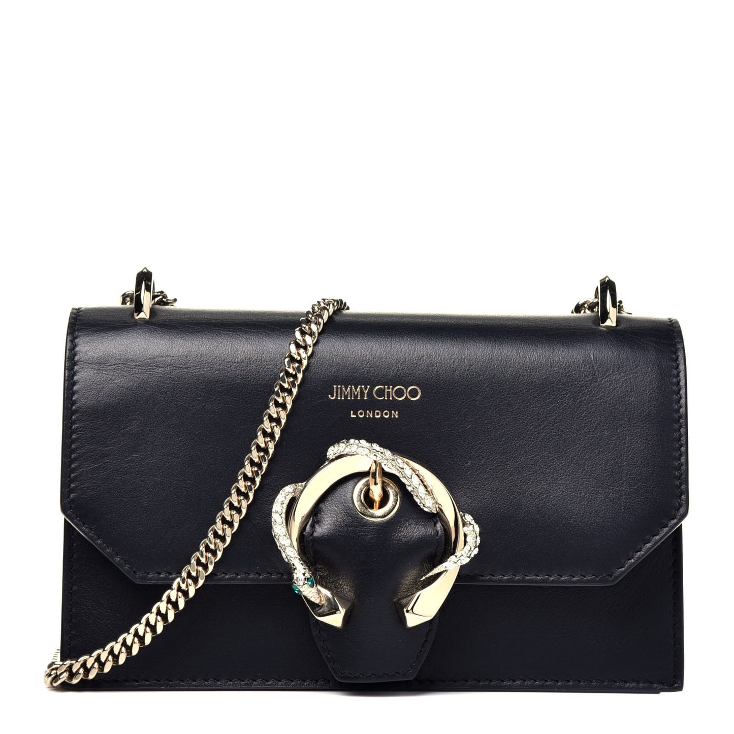 Smooth Calfskin Crystal Snake Buckle Paris Crossbody Bag Black
