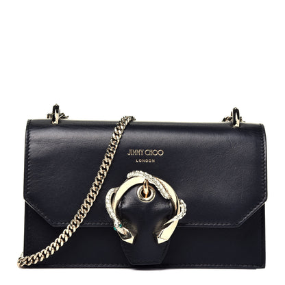 Jimmy Choo Smooth Calfskin Crystal Snake Buckle Paris Crossbody Bag Black 1 of 9
