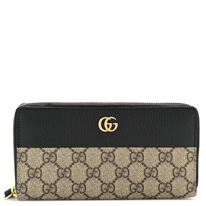 Gucci Dollar Calfskin GG Supreme Monogram GG Marmont Zip Around Wallet Black Beige Ebony 1 of 12