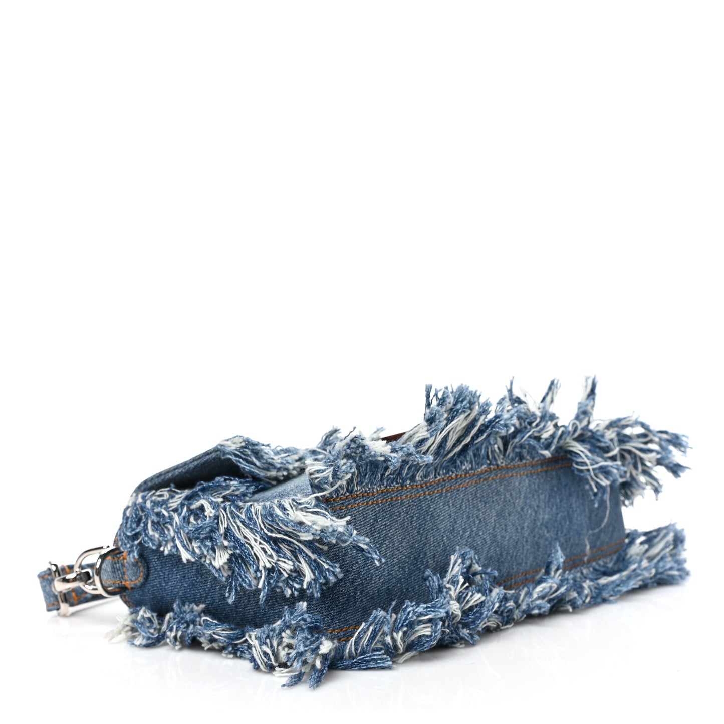 Denim Lavato Cuoio Frayed Baguette Denim Chiaro Cuoio
