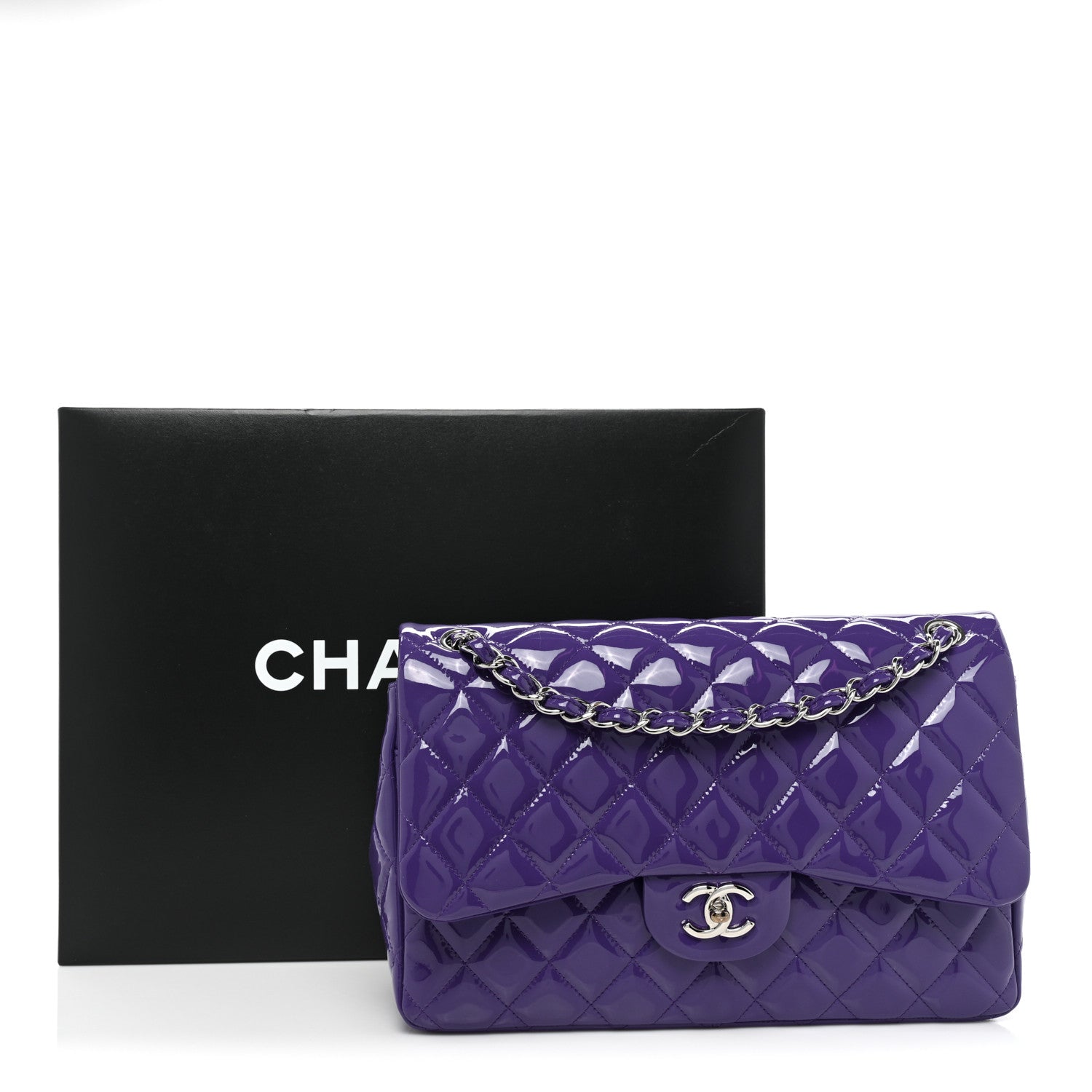 Chanel Patent Calfskin Quilted Jumbo Double Flap Purple 10 of 10