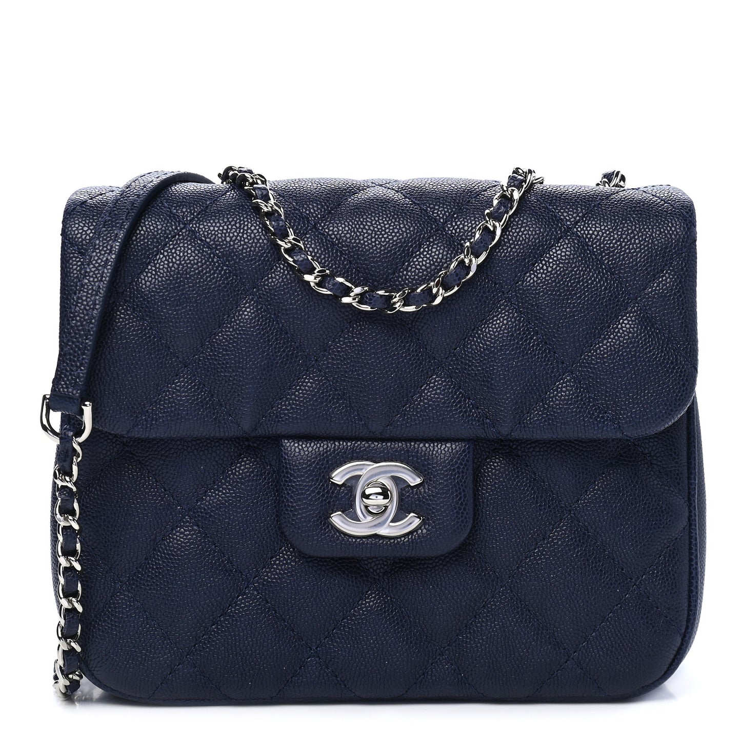 Caviar Quilted Small Urban Companion Flap Navy