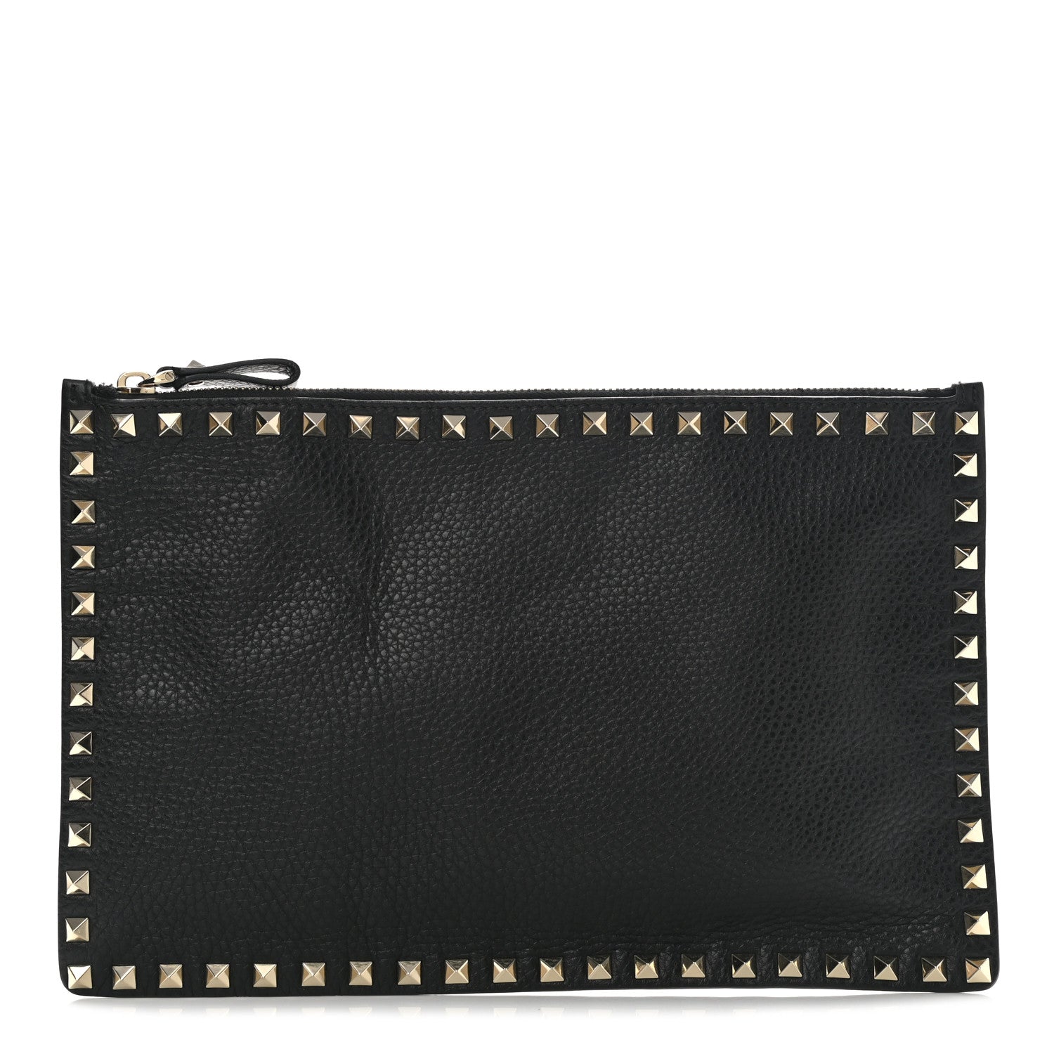 Valentino Garavani Pebbled Calfskin Large Rockstud Zip Pouch Black 1 of 7