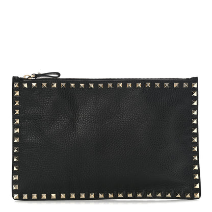 Valentino Garavani Pebbled Calfskin Large Rockstud Zip Pouch Black 1 of 7