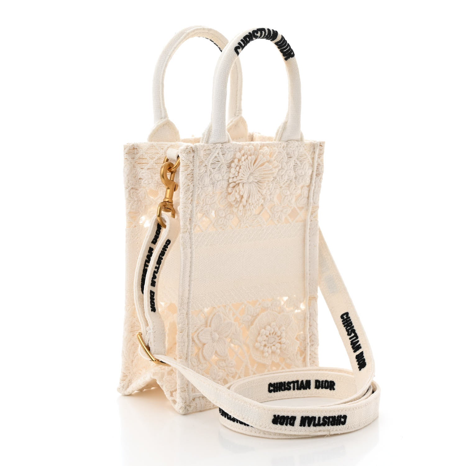 Christian Dior Embroidered D-Lace Mini Book Tote Phone Bag White Black 3 of 11