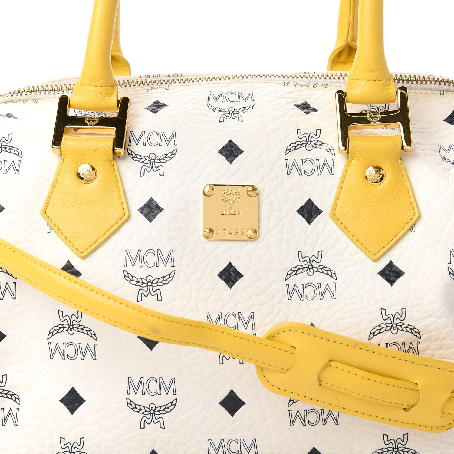 MCM Visetos Boston Satchel White Yellow 9 of 10