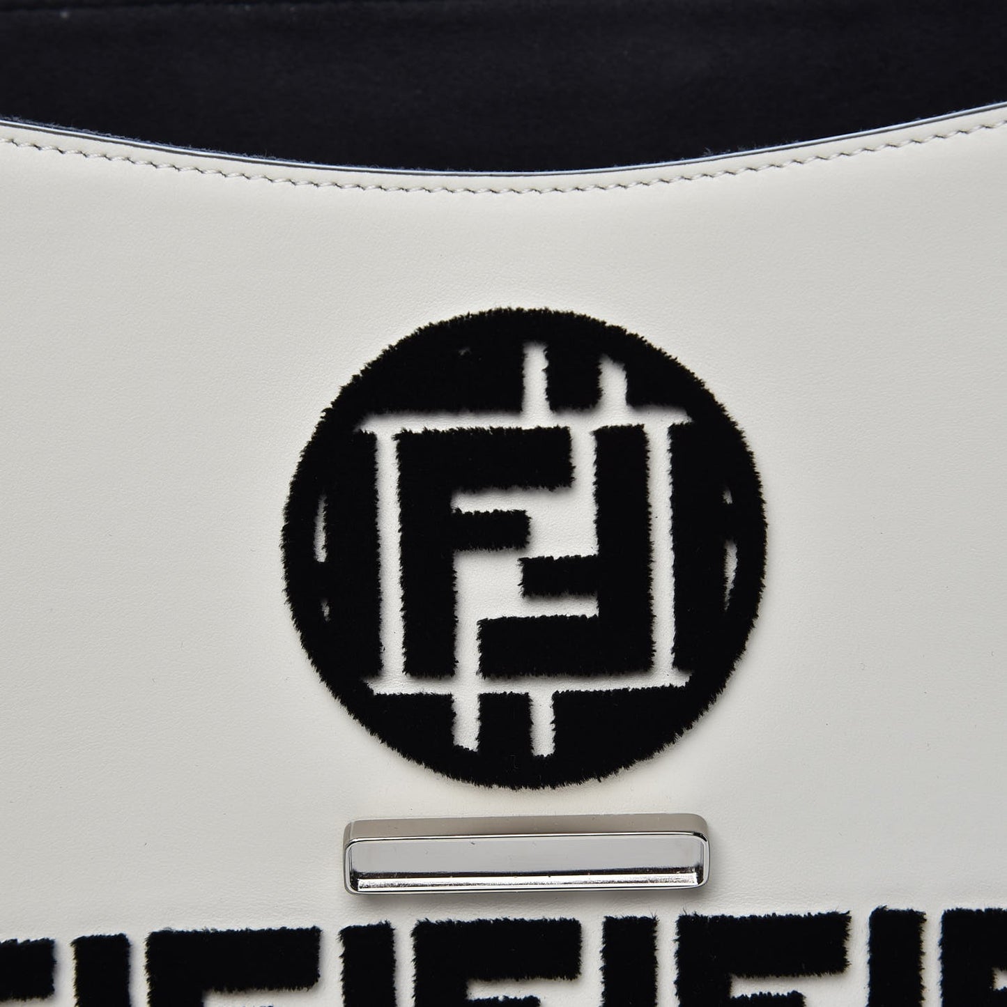 Vitello Century Velvet F is Fendi FF Embroidered Kan I Shoulder Bag White Black