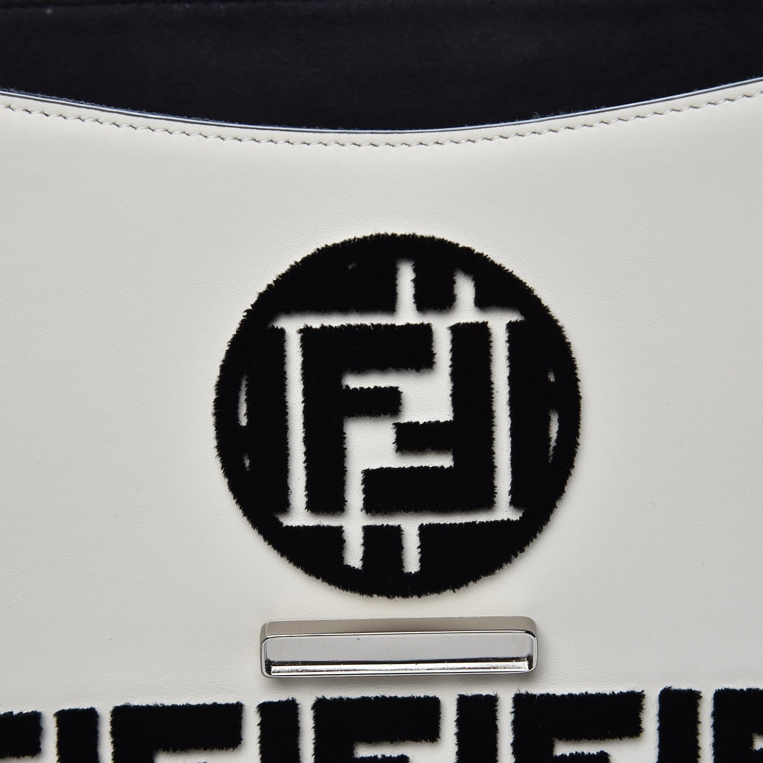 Fendi Vitello Century Velvet F is Fendi FF Embroidered Kan I Shoulder Bag White Black 6 of 10
