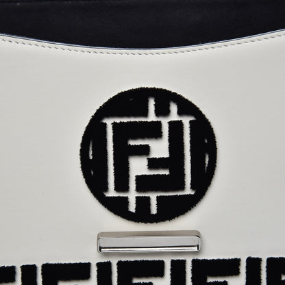 Fendi Vitello Century Velvet F is Fendi FF Embroidered Kan I Shoulder Bag White Black 6 of 10