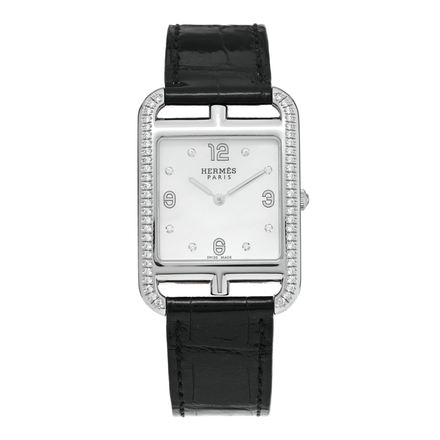 Stainless Steel Alligator Diamond Bezel Mother of Pearl 29mm Cape Cod Quartz Watch Noir