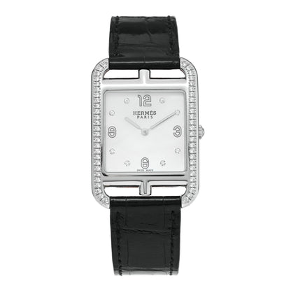 Hermes Stainless Steel Alligator Diamond Bezel Mother of Pearl 29mm Cape Cod Quartz Watch Noir 1 of 5