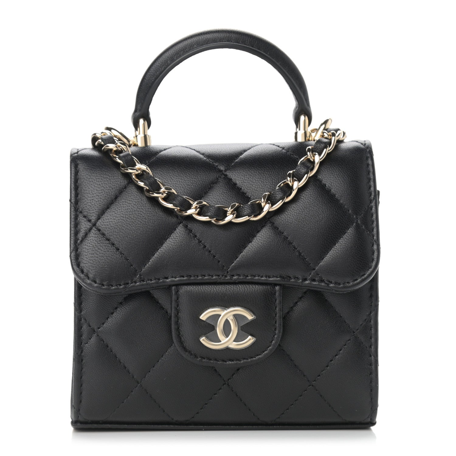 Chanel Lambskin Quilted Top Handle Flap Clutch With Chain Black 1 of 9