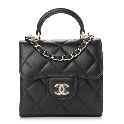 Chanel Lambskin Quilted Top Handle Flap Clutch With Chain Black 1 of 9