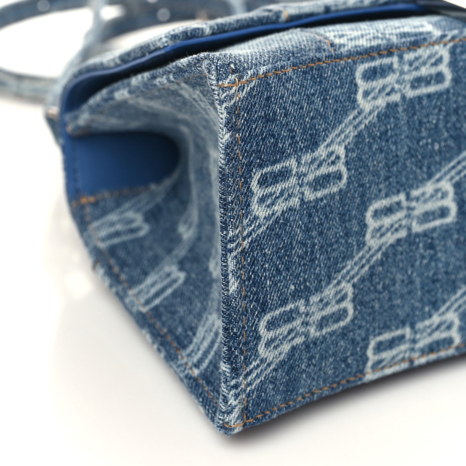 Balenciaga Denim BB Monogram Small Hourglass Top Handle Bag Blue 9 of 10