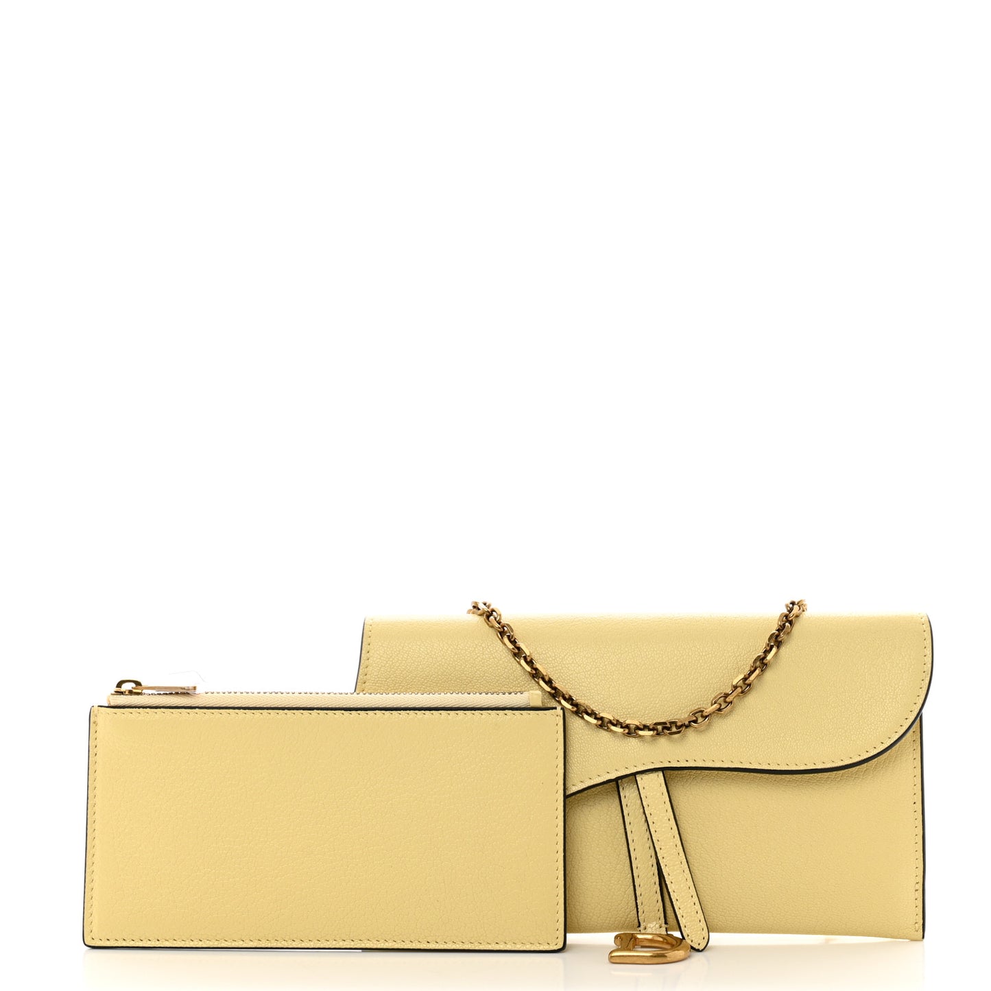 Goatskin Saddle Chain Wallet Pouch Soft Yellow