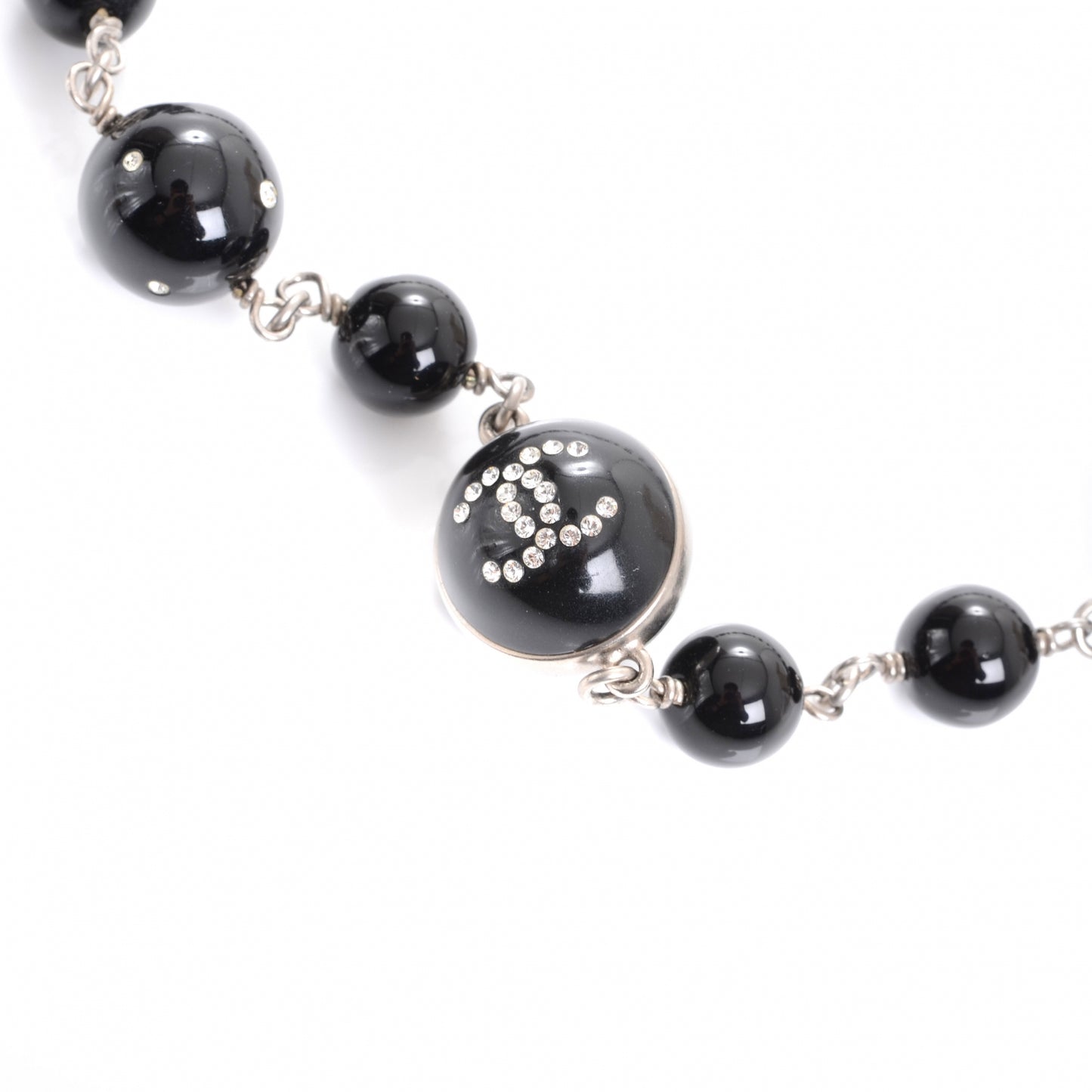 CC Camellia Beaded Long Necklace Black