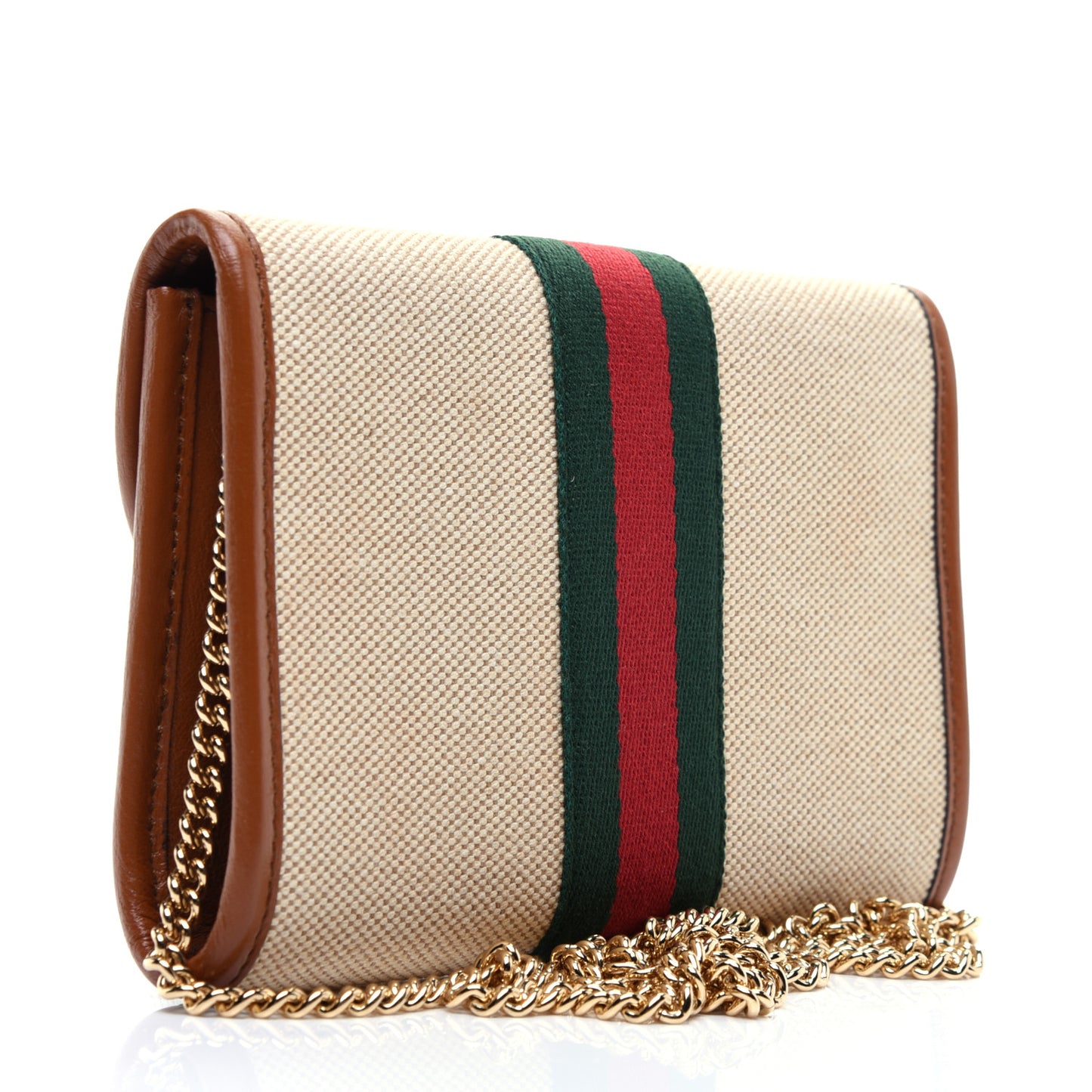 Vintage Canvas Calfskin Web Mini Rajah Slim Flap Shoulder Bag Sand Light Cuir