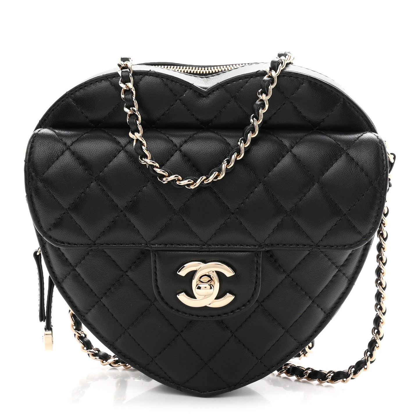 Lambskin Quilted Large CC In Love Heart Bag Black