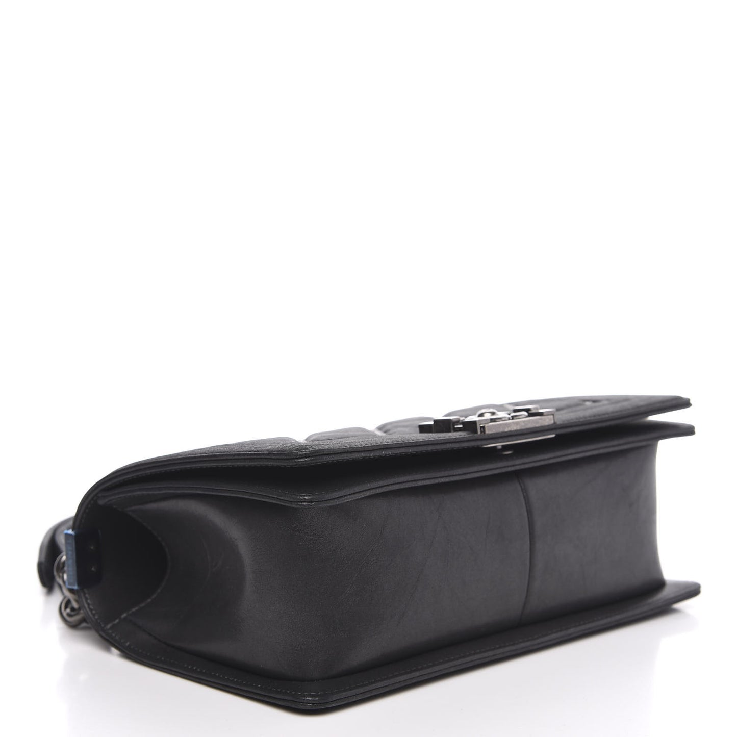 Iridescent Calfskin Embellished Double Stitch Medium Boy Flap Black