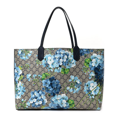 Gucci GG Supreme Monogram Blooms Medium Reversible Tote Beige Blue Navy 1 of 10
