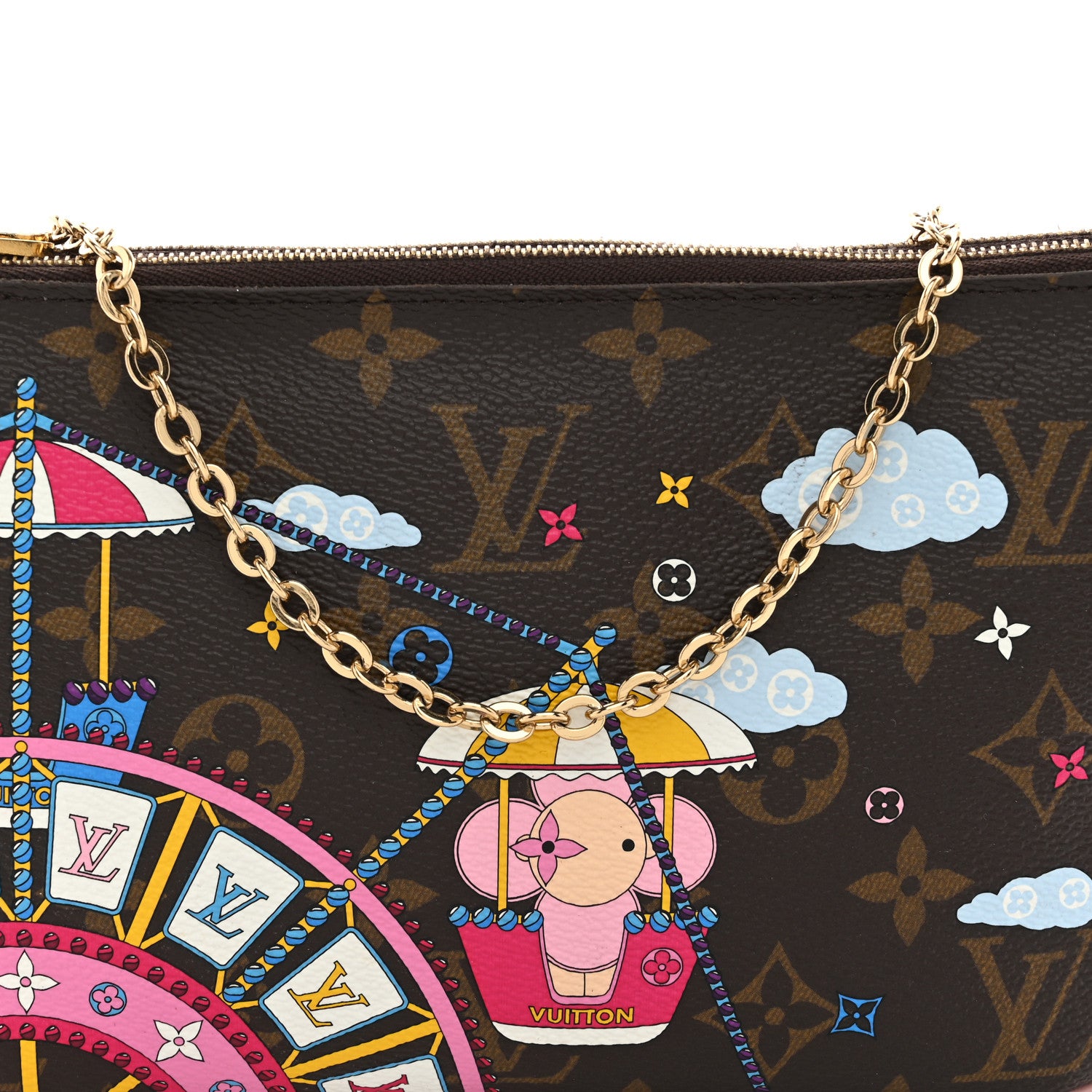 Louis Vuitton Monogram 2020 Christmas Animation Big Wheel Double Zip Pochette Rose Ballerine 9 of 12