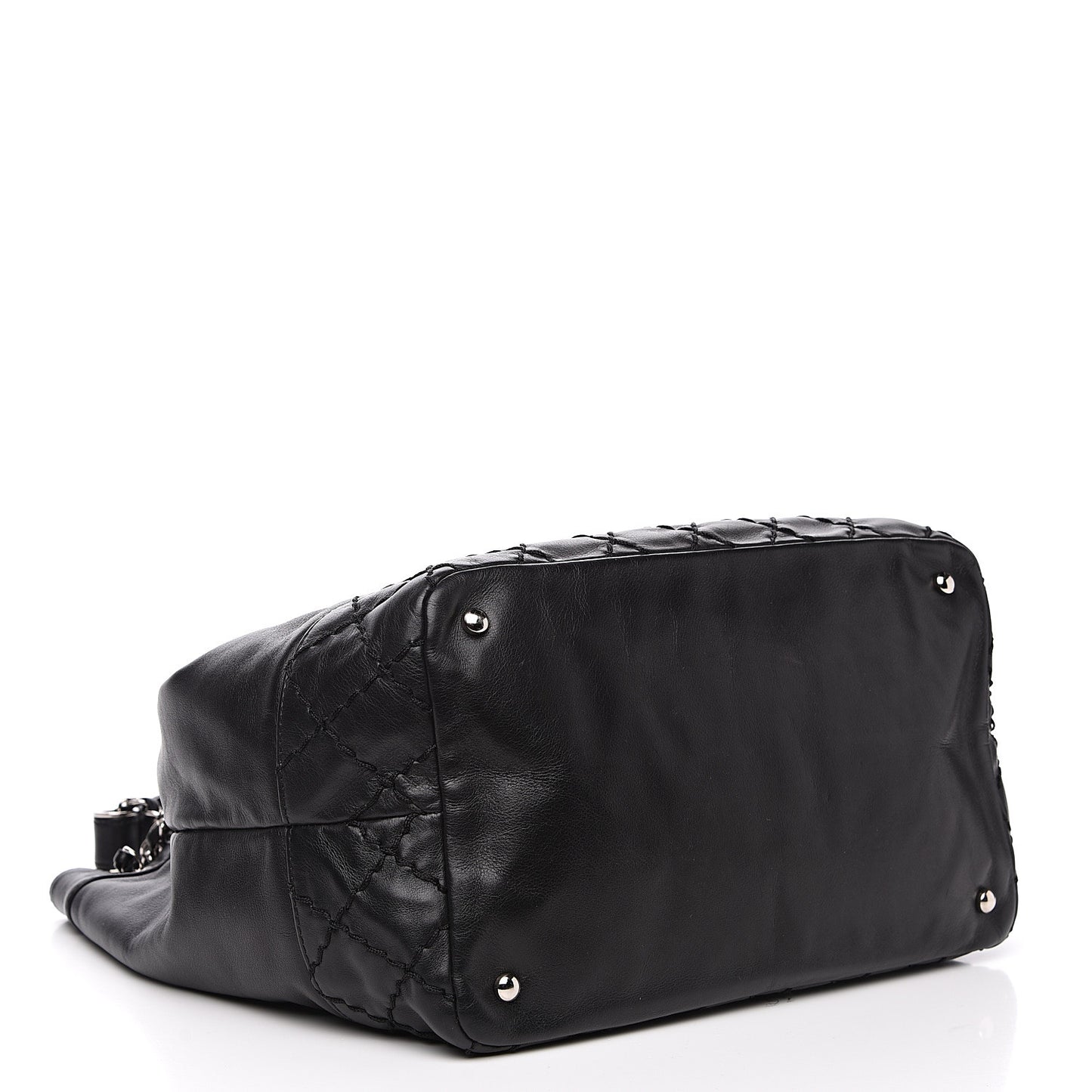 Calfskin Drawstring CC Bucket Bag Black