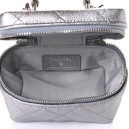 Chanel Metallic Caviar Quilted Mini Top Handle Vanity With Chain Silver 4 of 4