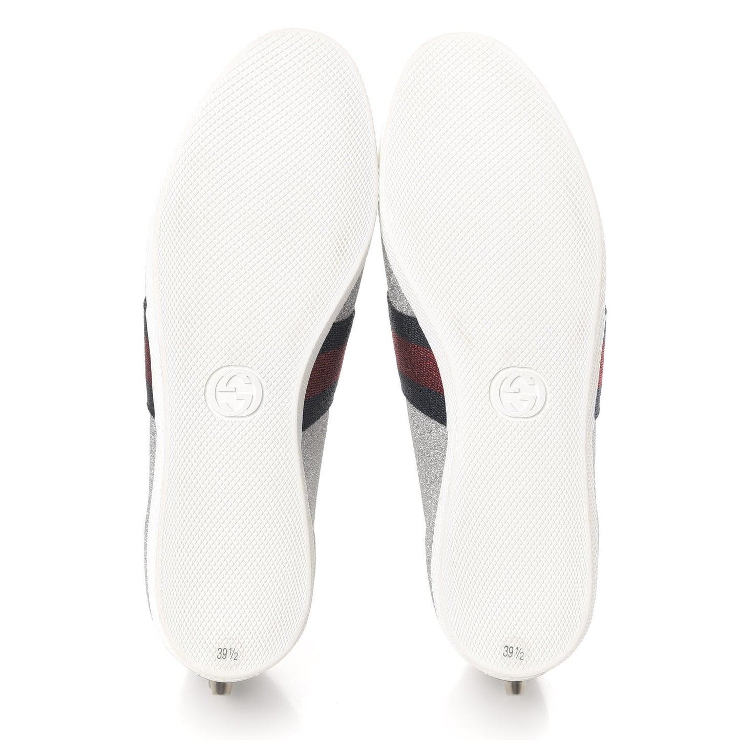 Metallic Calfskin Studded Bambi Web GG Sneakers 39.5 Silver