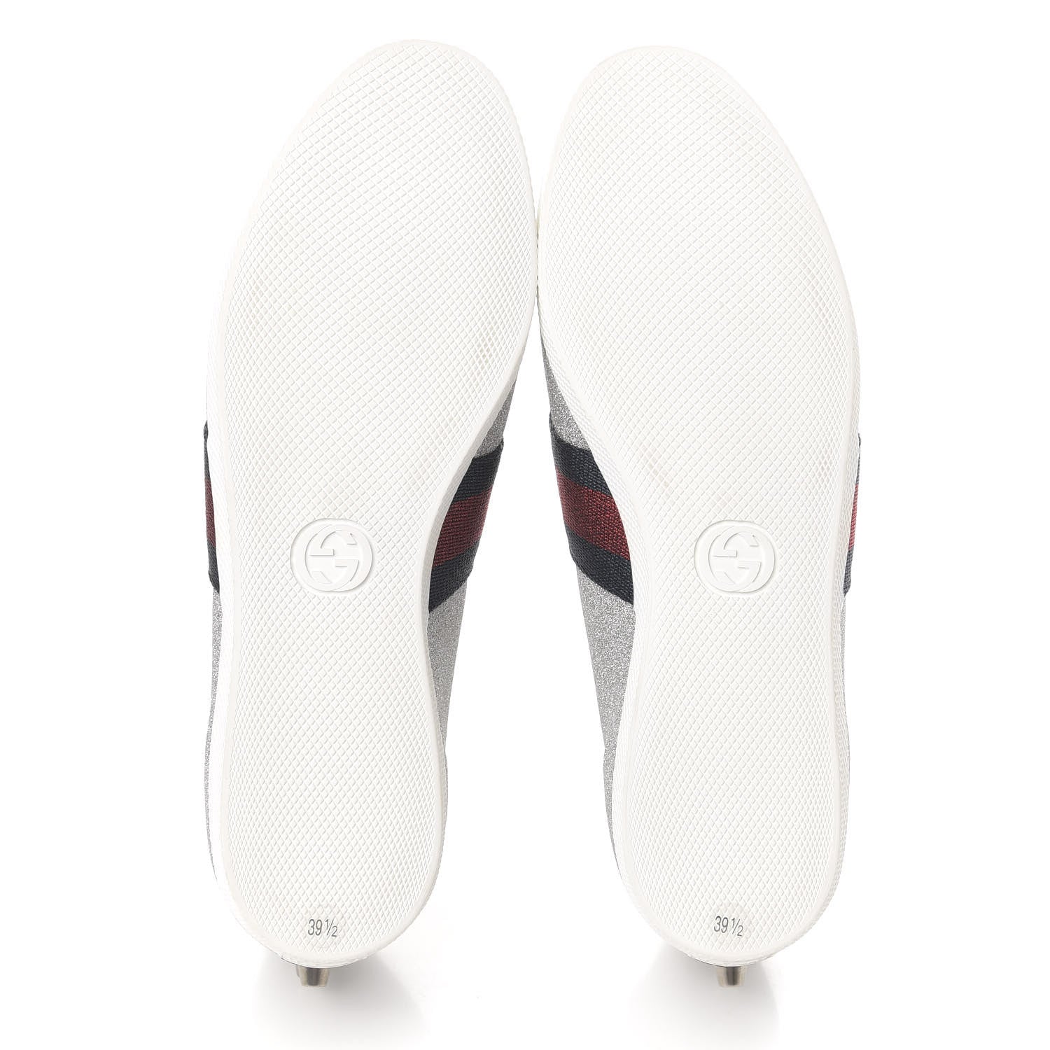 Gucci Metallic Calfskin Studded Bambi Web GG Sneakers 39.5 Silver 5 of 10