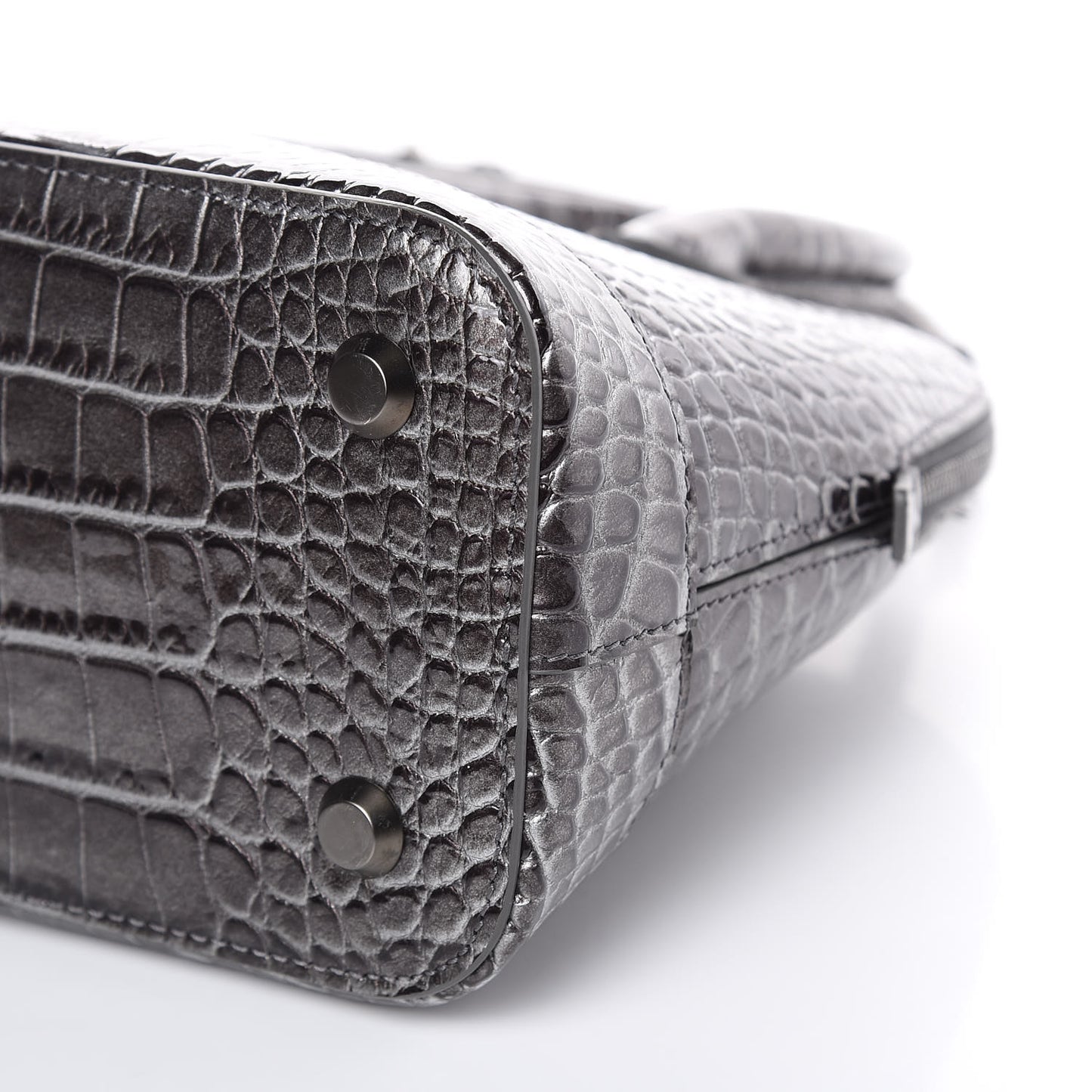 Metallic Calfskin Crocodile Embossed S Ville Top Handle Bag Grey
