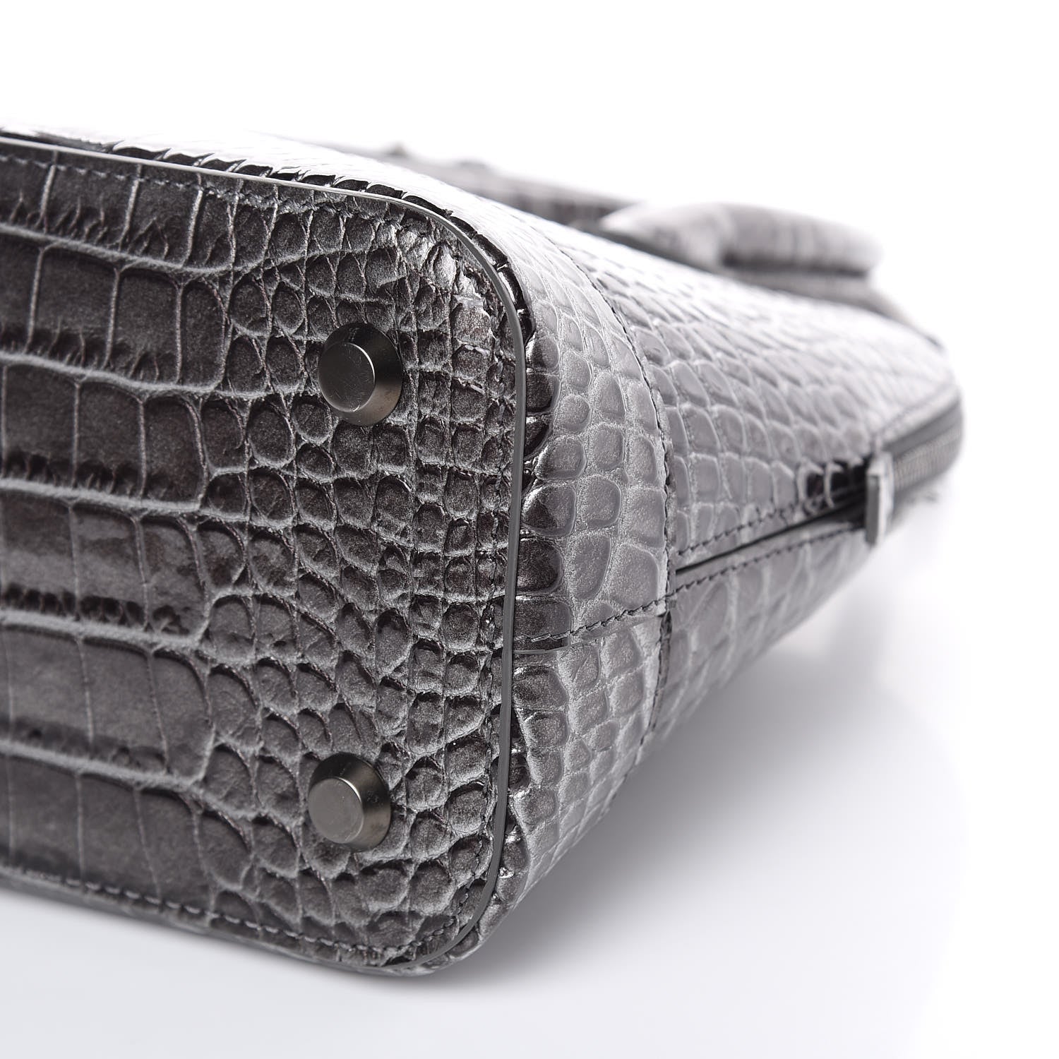 Balenciaga Metallic Calfskin Crocodile Embossed S Ville Top Handle Bag Grey 10 of 12