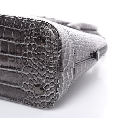 Balenciaga Metallic Calfskin Crocodile Embossed S Ville Top Handle Bag Grey 10 of 12
