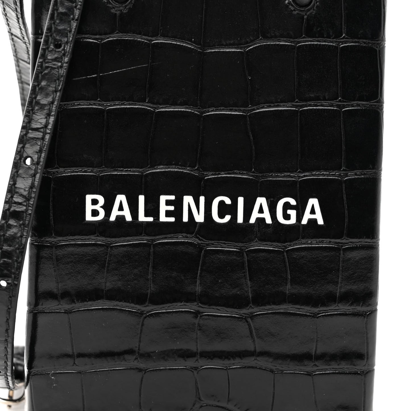 Calfskin Crocodile Embossed Logo Shopping Phone Holder Bag Black