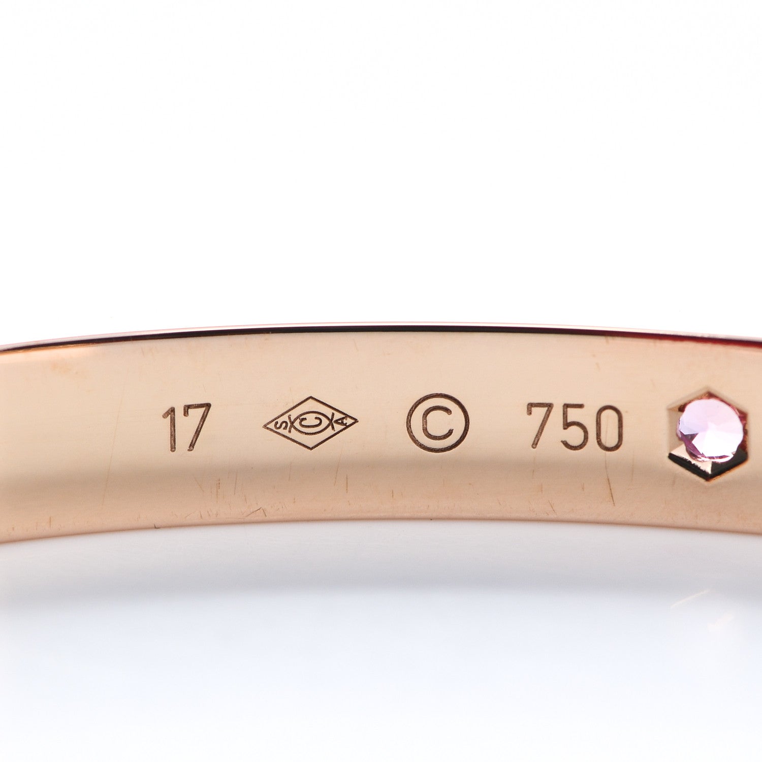 Cartier 18K Pink Gold Pink Sapphire LOVE Cuff Bracelet 17 5 of 6