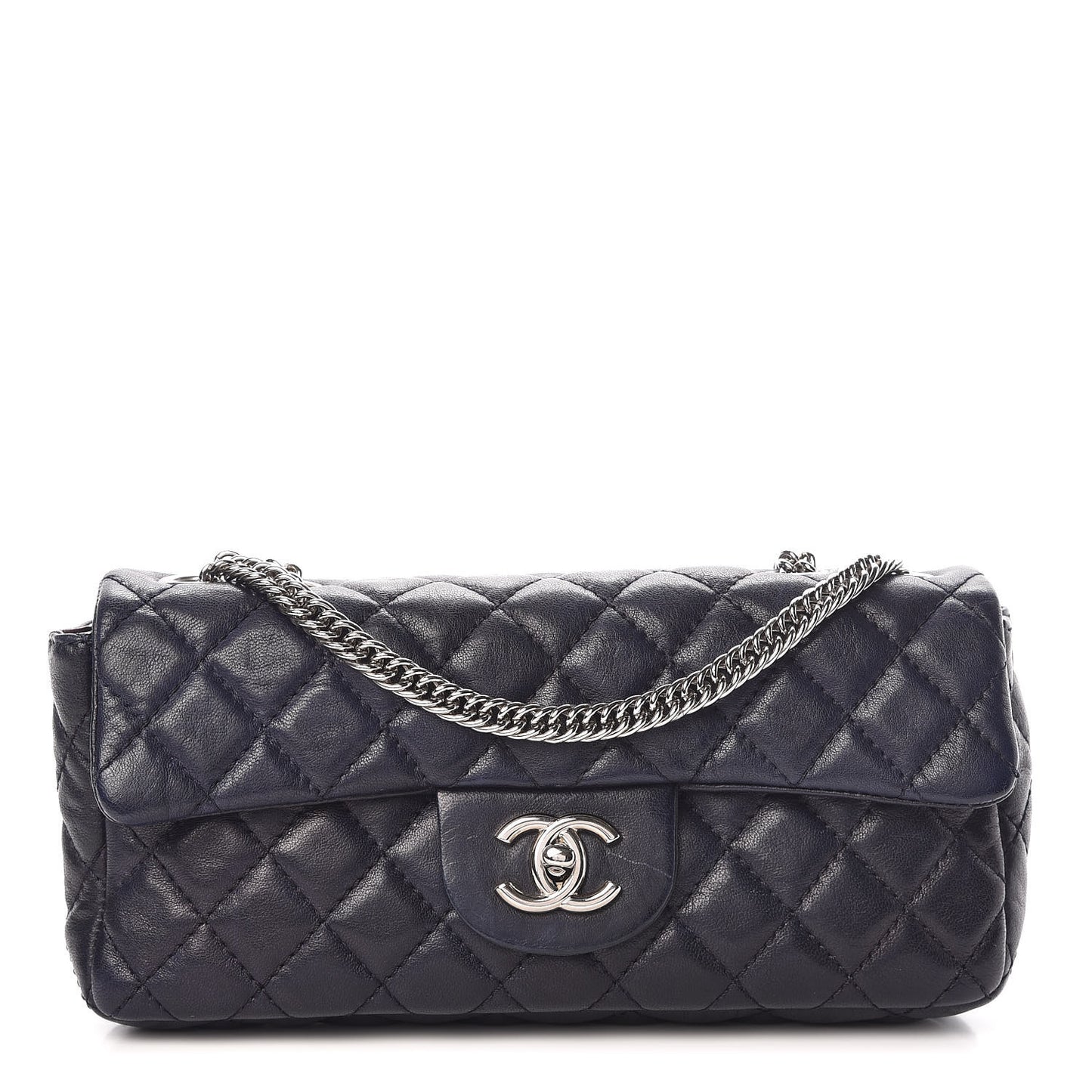 Lambskin Quilted East West Flap Bijoux Chain Navy Blue