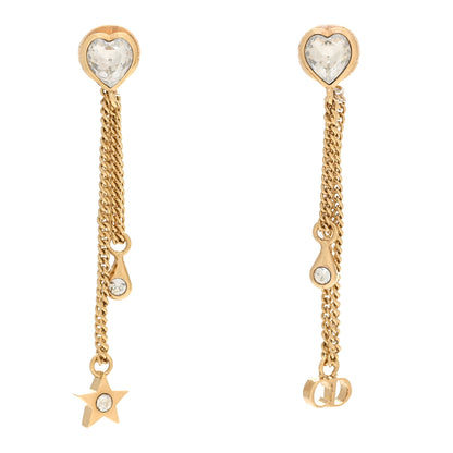 Christian Dior Crystal Heart Dangle Chain Earrings Gold 1 of 5