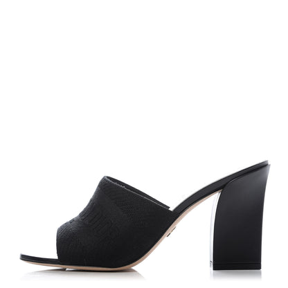 Christian Dior Cotton Embroidered D-Way Heeled Slide Sandal 39.5 Black 1 of 10