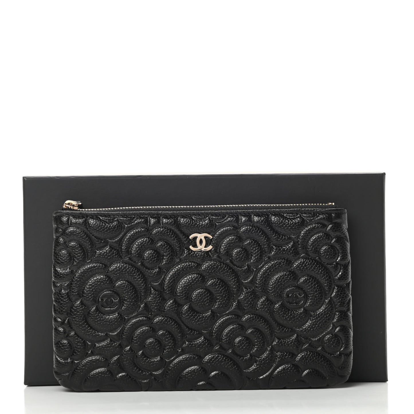 Caviar Camellia Embossed Cosmetic Pouch Black