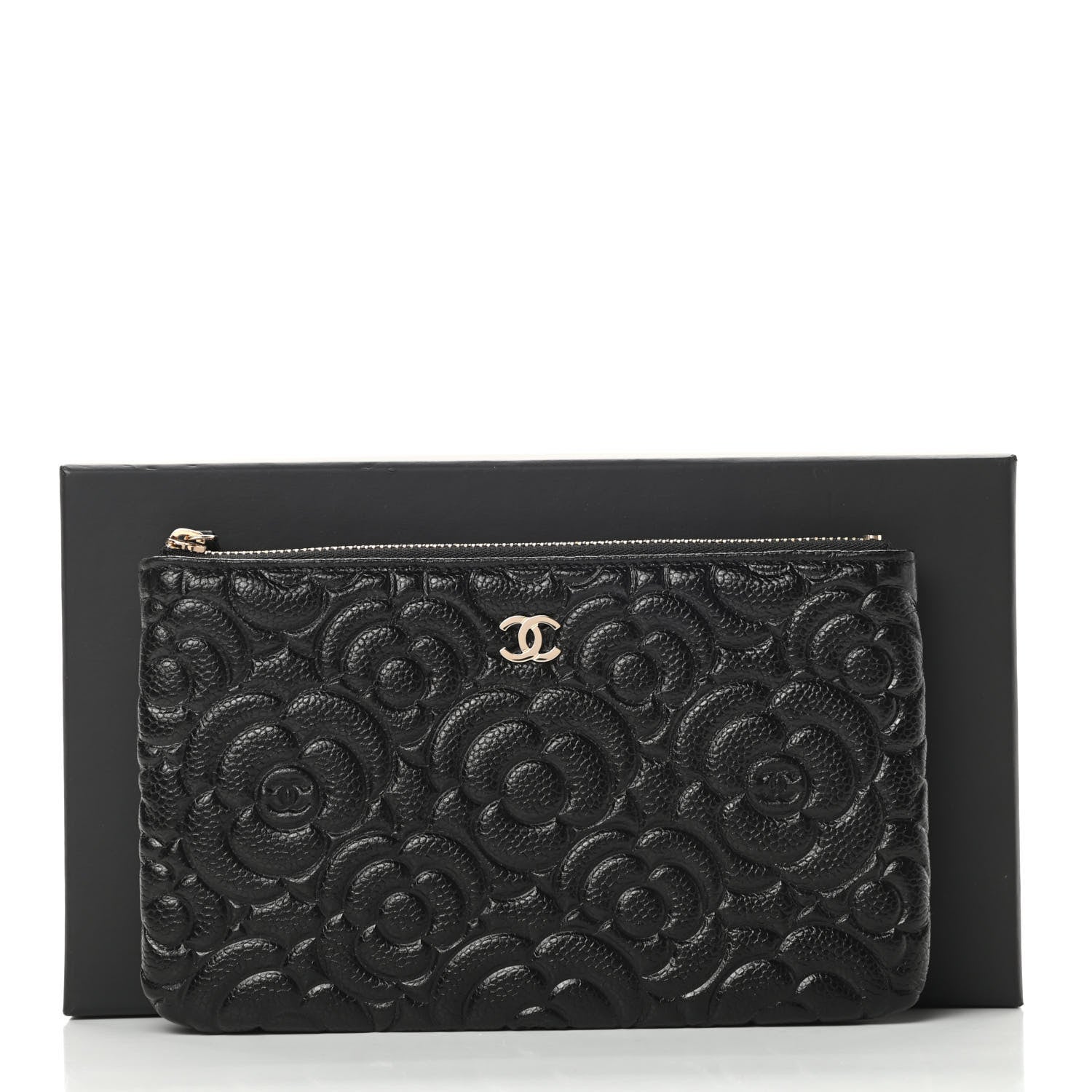 Chanel Caviar Camellia Embossed Cosmetic Pouch Black 8 of 8